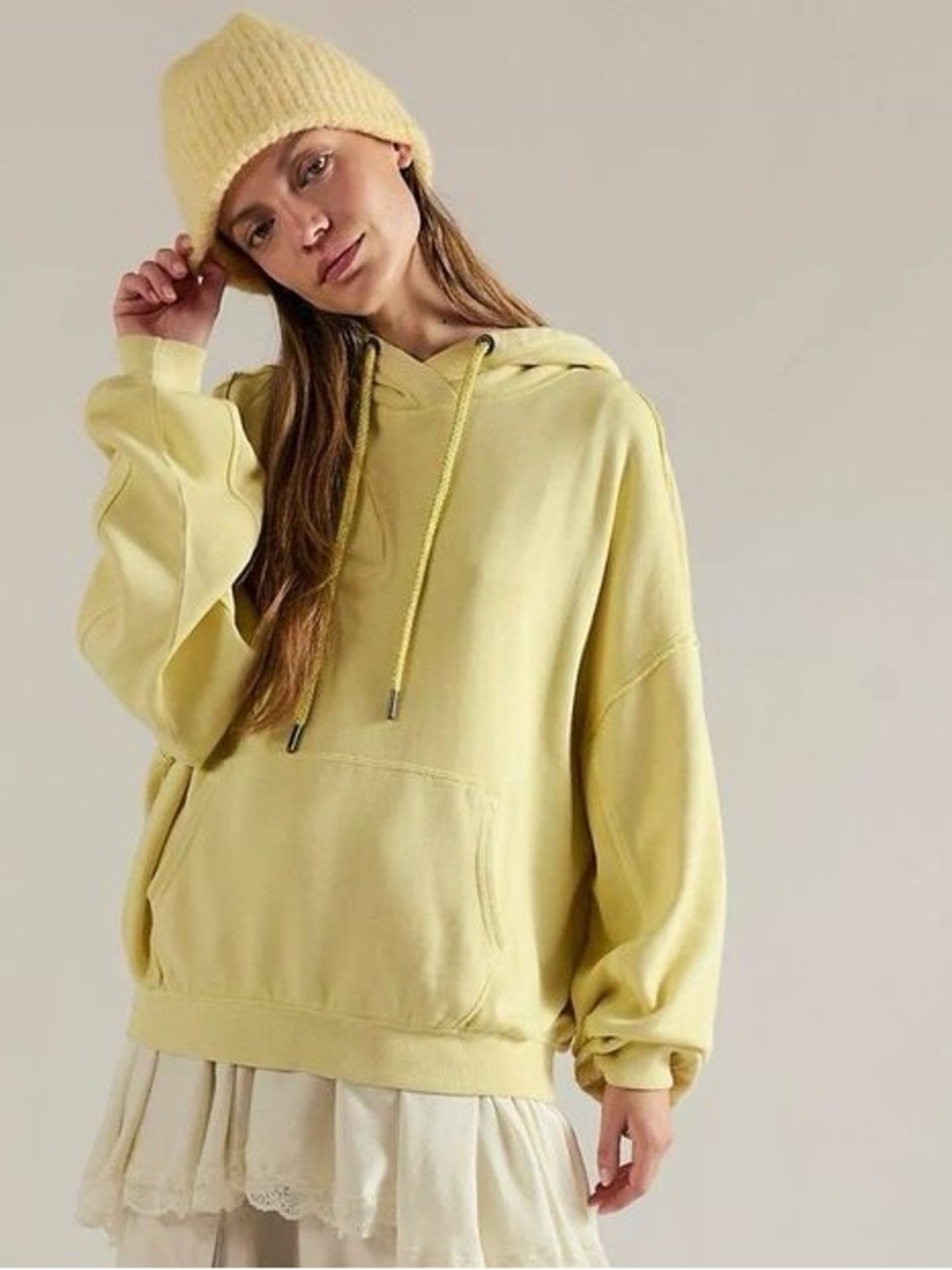 Free People We the Free of a Feather Hoodie Glazed Lemon Oversized Large NWT
